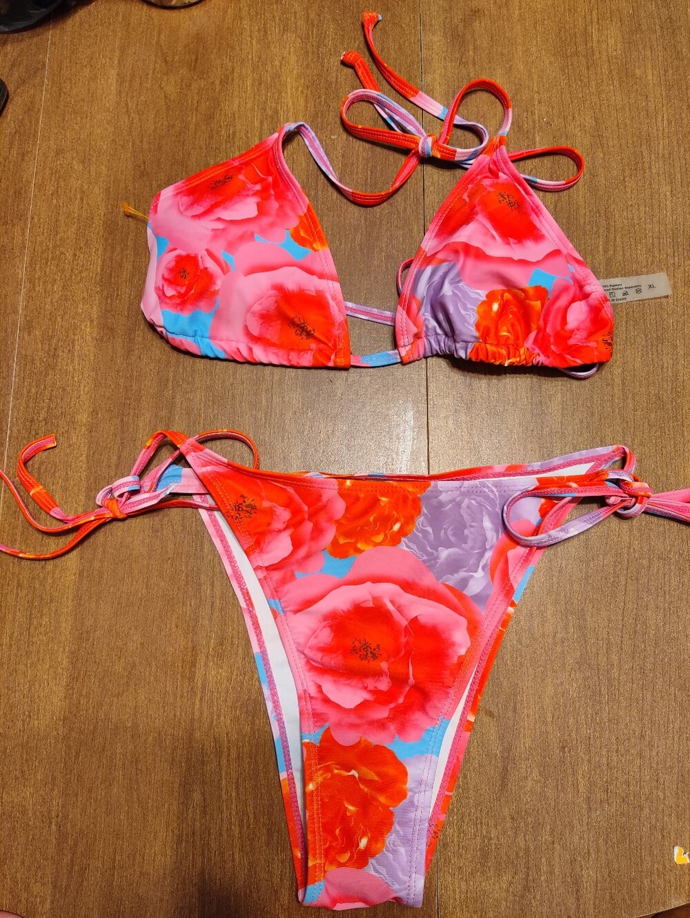 SHEIN Red Pink & Purple Floral Tie-Side Bikini